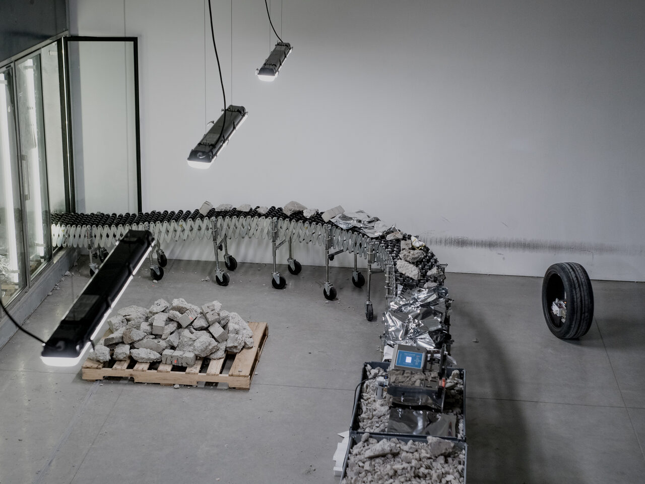 Installation view of FULFILLMENT SERVICE, the deconstructed assembly line
