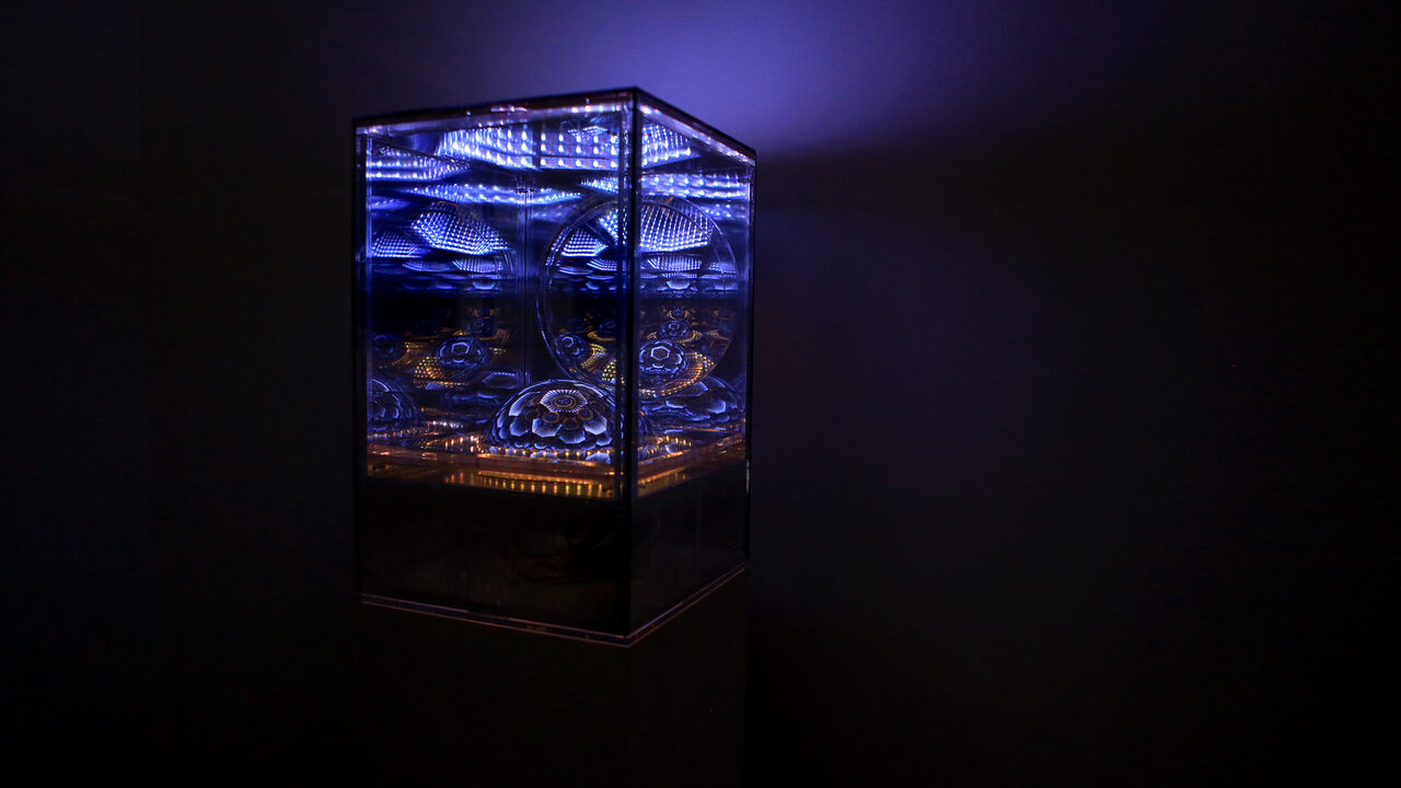 saturn submerged, an LED infinity mirror sculpture