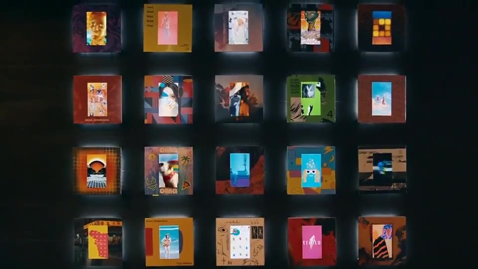the wall of screen-embedded records